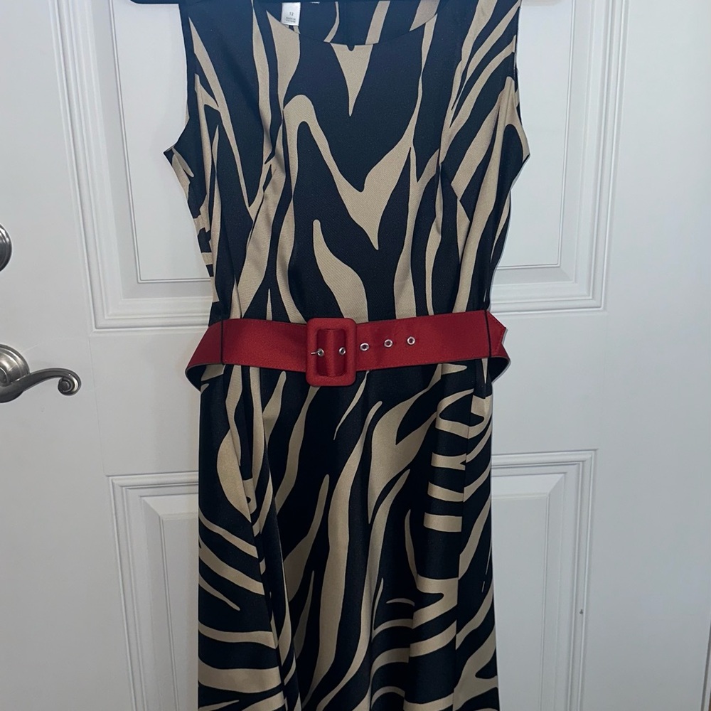 Stylish Zebra Print Dress with Red Belt